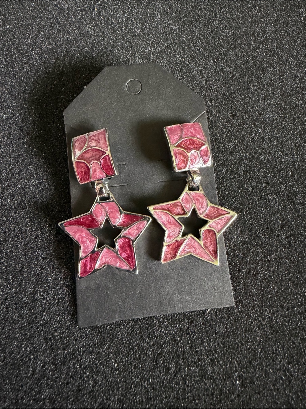 Mother Of Pearl Inlay Pink Enamel Star Dangle Earrings
